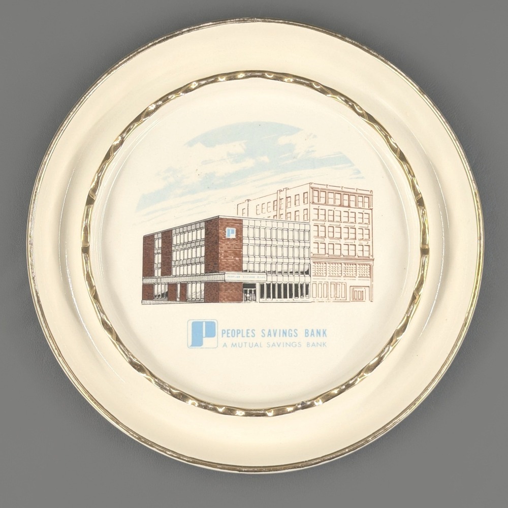 Vintage World Wide Line Peoples Savings Bank Ceramic Collector Plate Gold Rim
